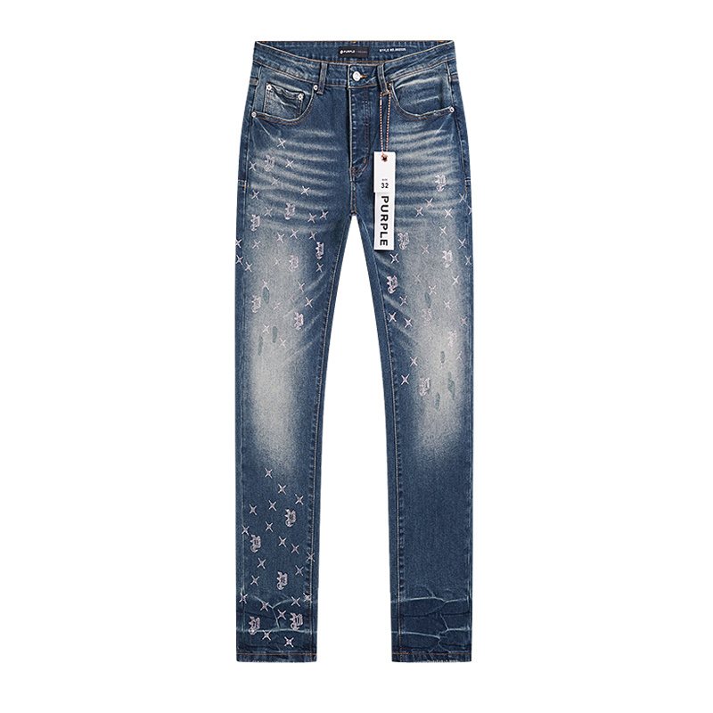 Purple Brand Blue Rhinestone-Style Motif Jeans ¡ª front