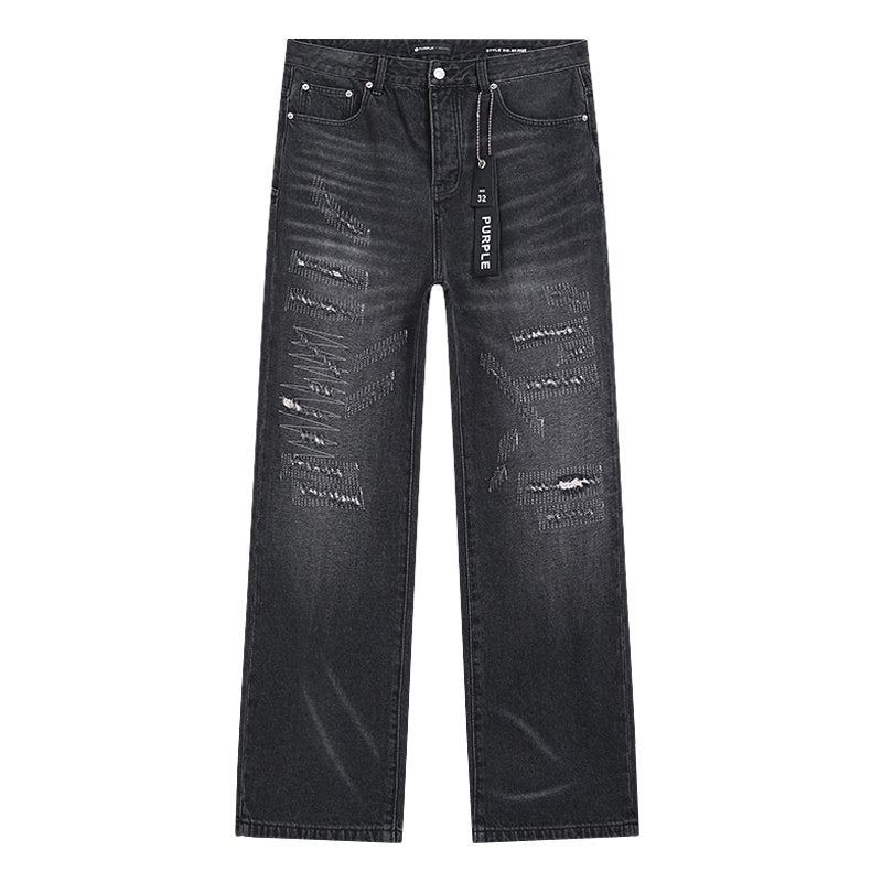 Purple Brand Black Distressed Straight-Leg Jeans ¡ª front