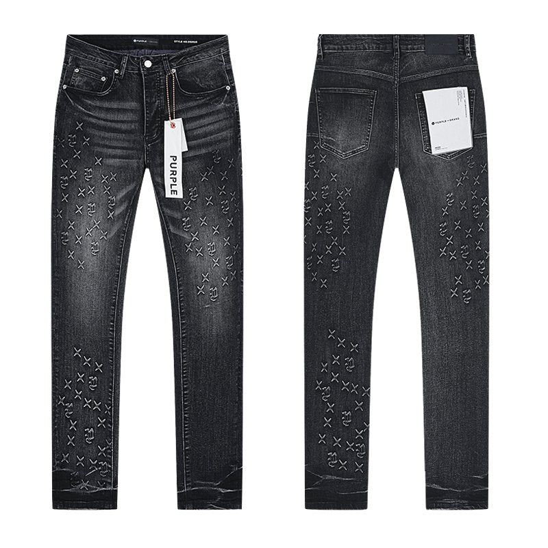 Purple Brand Washed Black Embroidered Jeans ¡ª hero