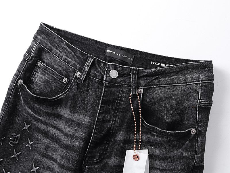 Purple Brand Washed Black Embroidered Jeans ¡ª detail
