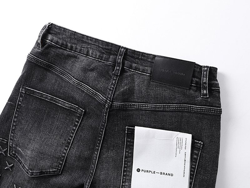 Purple Brand Washed Black Embroidered Jeans ¡ª detail