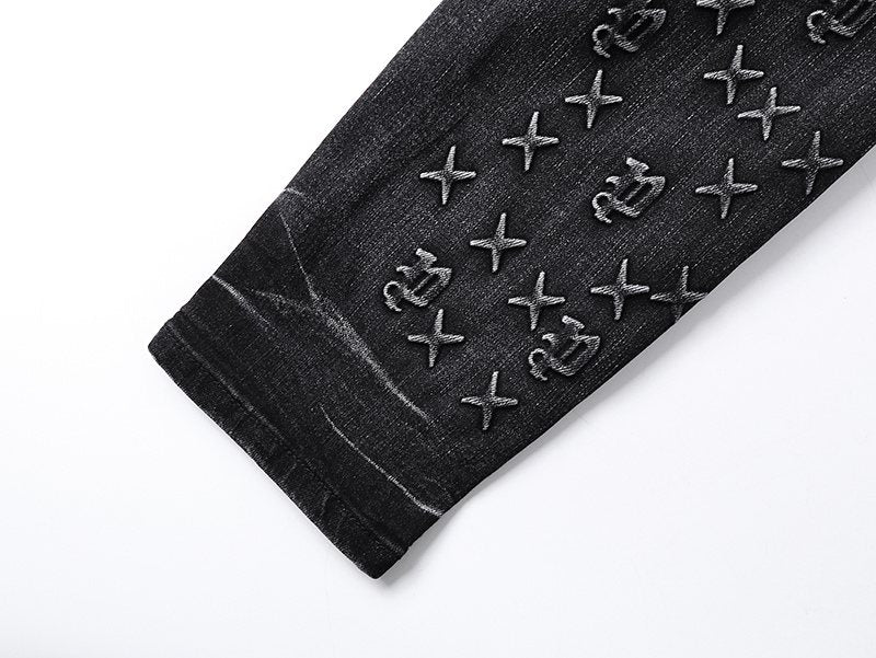 Purple Brand Washed Black Embroidered Jeans ¡ª detail