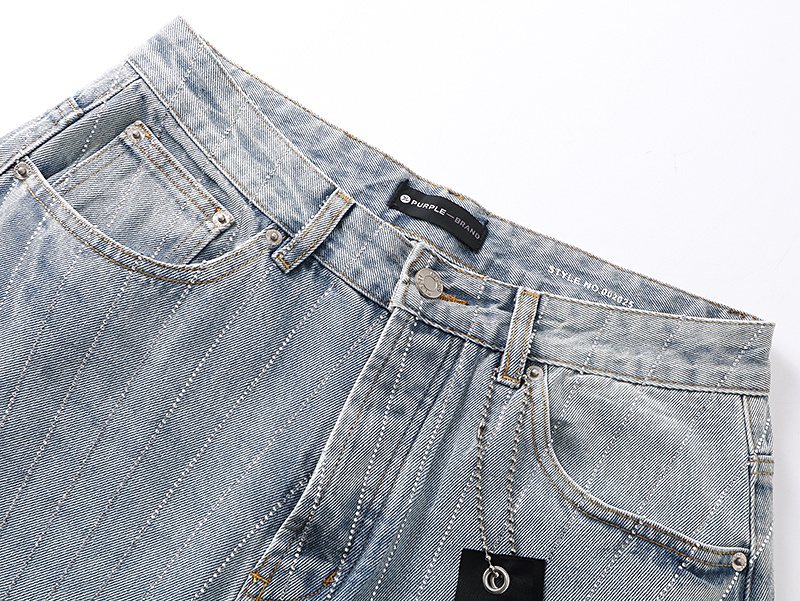 Purple Brand Light Blue Rhinestone Stripe Jeans ¡ª detail