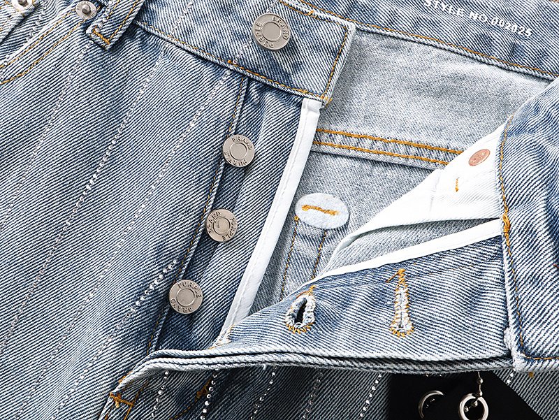 Purple Brand Light Blue Rhinestone Stripe Jeans ¡ª detail