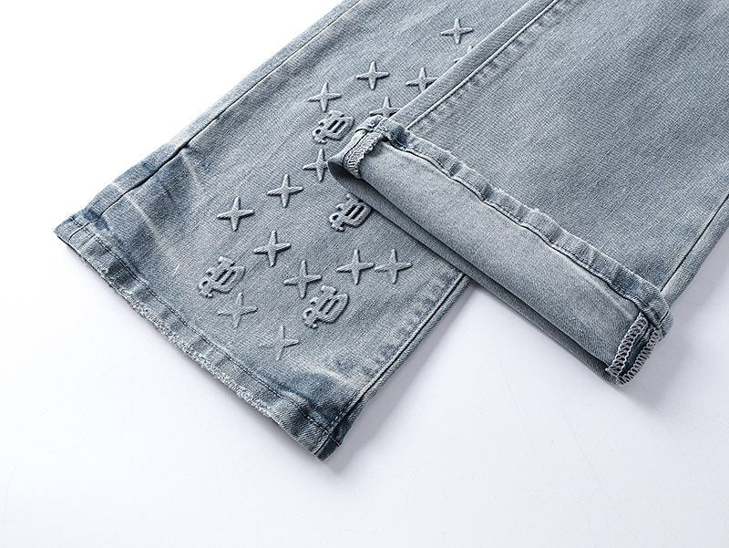 Purple Brand Light Blue Embossed Lower-Leg Jeans ¡ª detail