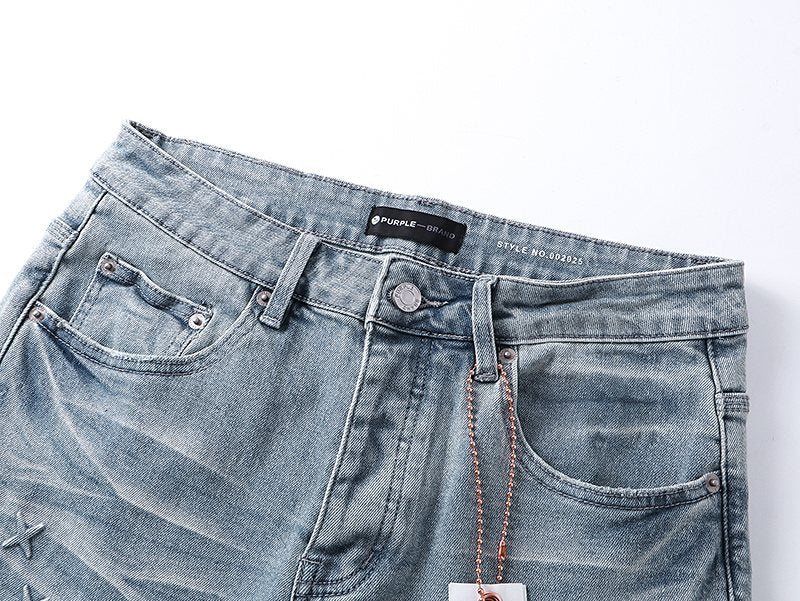 Purple Brand Light Blue Embossed Lower-Leg Jeans ¡ª detail