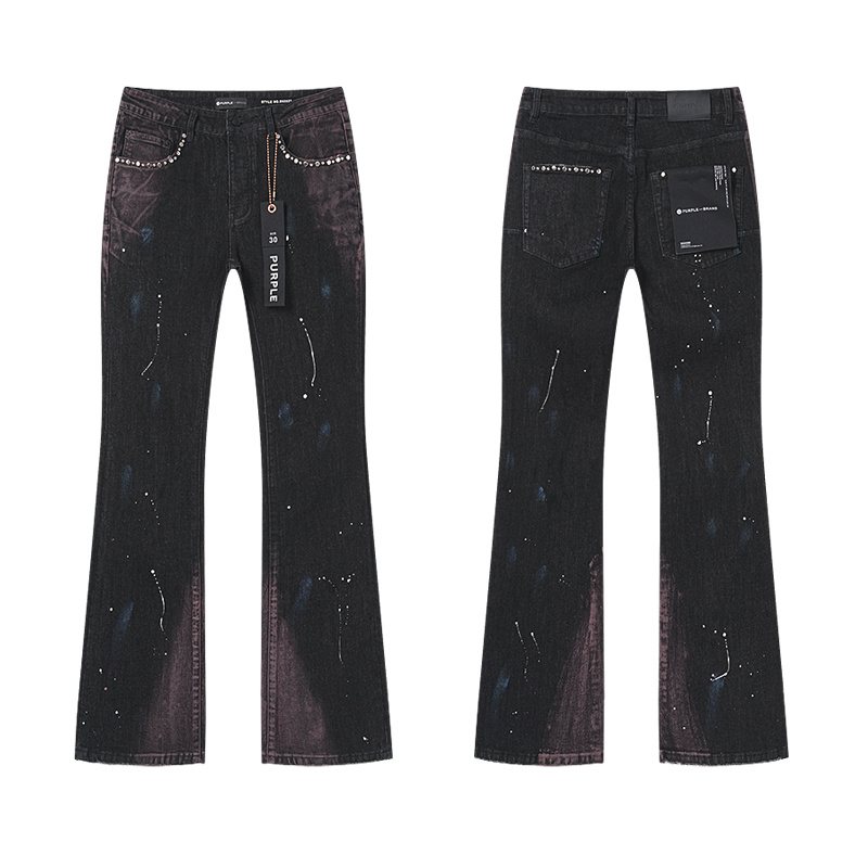 Purple Brand Studded Paint-Splatter Black Jeans ¡ª front