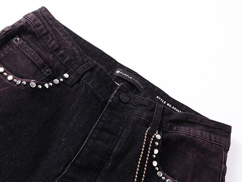 Purple Brand Studded Paint-Splatter Black Jeans ¡ª detail