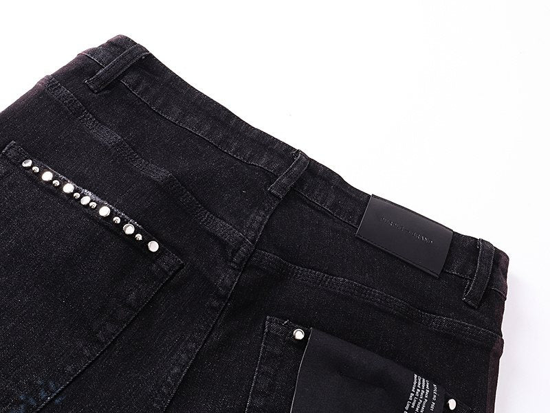 Purple Brand Studded Paint-Splatter Black Jeans ¡ª detail