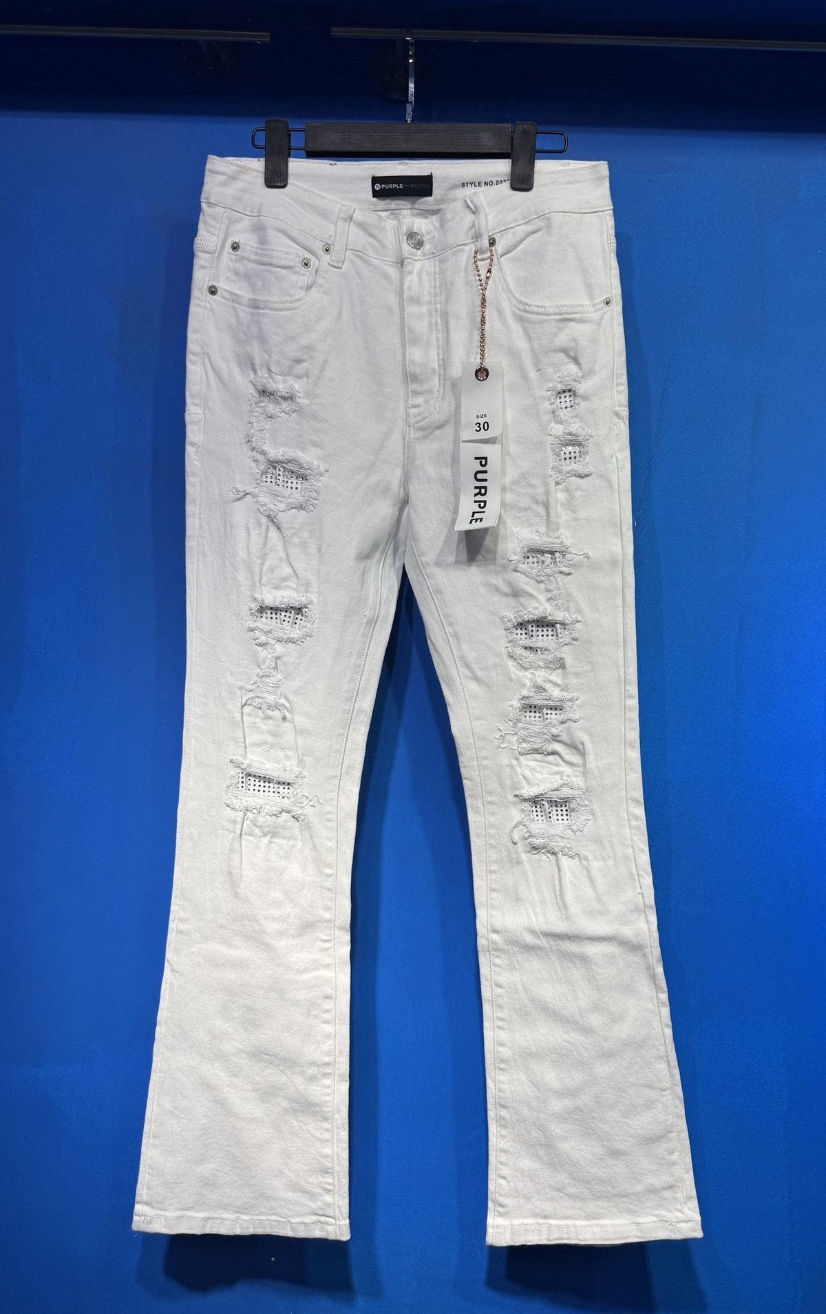 Purple Brand White Distressed Flared Jeans ¡ª hero