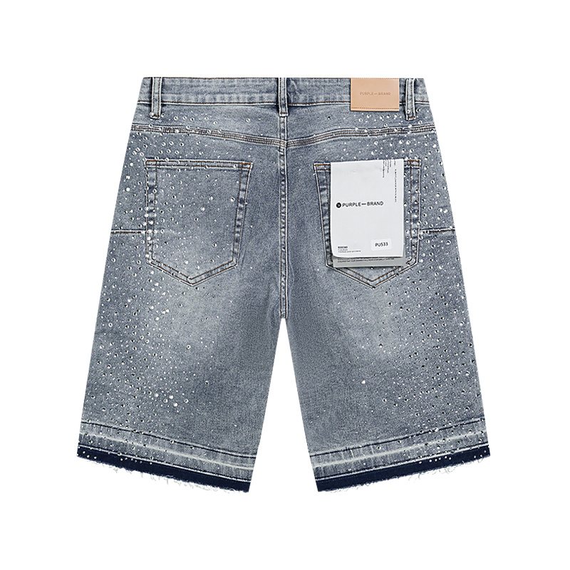 Purple Brand Rhinestone Light Wash Denim Shorts ¡ª back