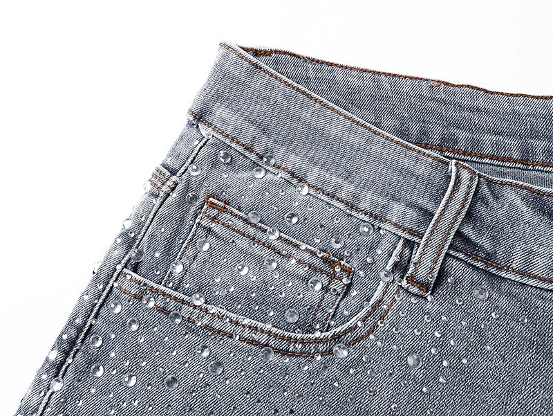 Purple Brand Rhinestone Light Wash Denim Shorts ¡ª detail