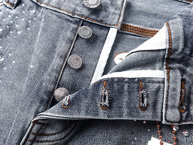 Purple Brand Rhinestone Light Wash Denim Shorts ¡ª detail