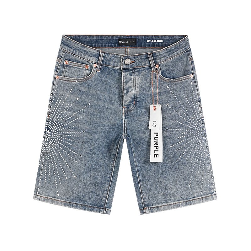 Purple Brand Rhinestone Burst Denim Shorts ¡ª hero