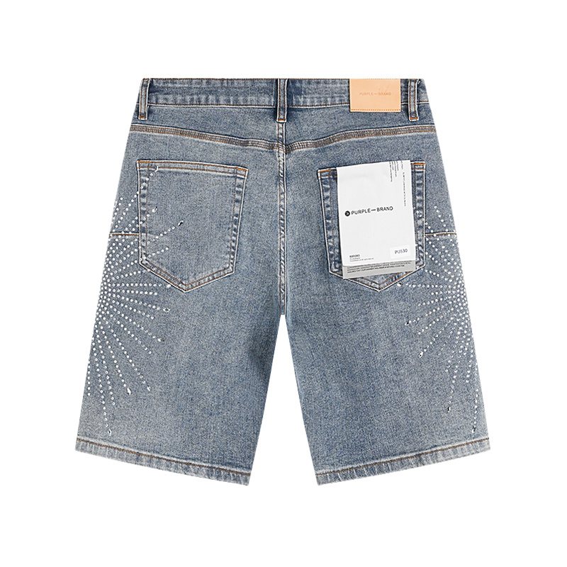 Purple Brand Rhinestone Burst Denim Shorts ¡ª back