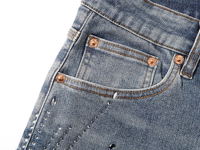 Purple Brand Rhinestone Burst Denim Shorts ¡ª detail