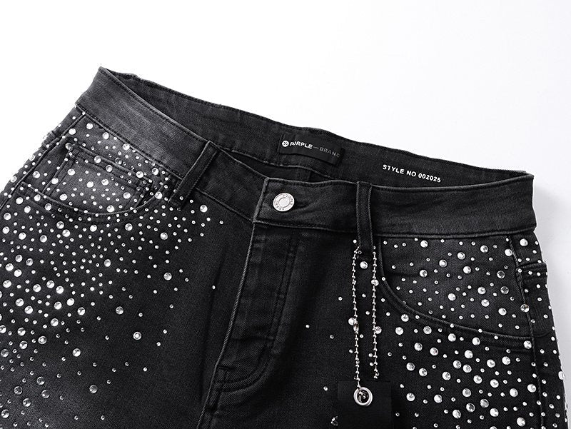 Purple Brand Rhinestone Starburst Denim Shorts ¡ª detail