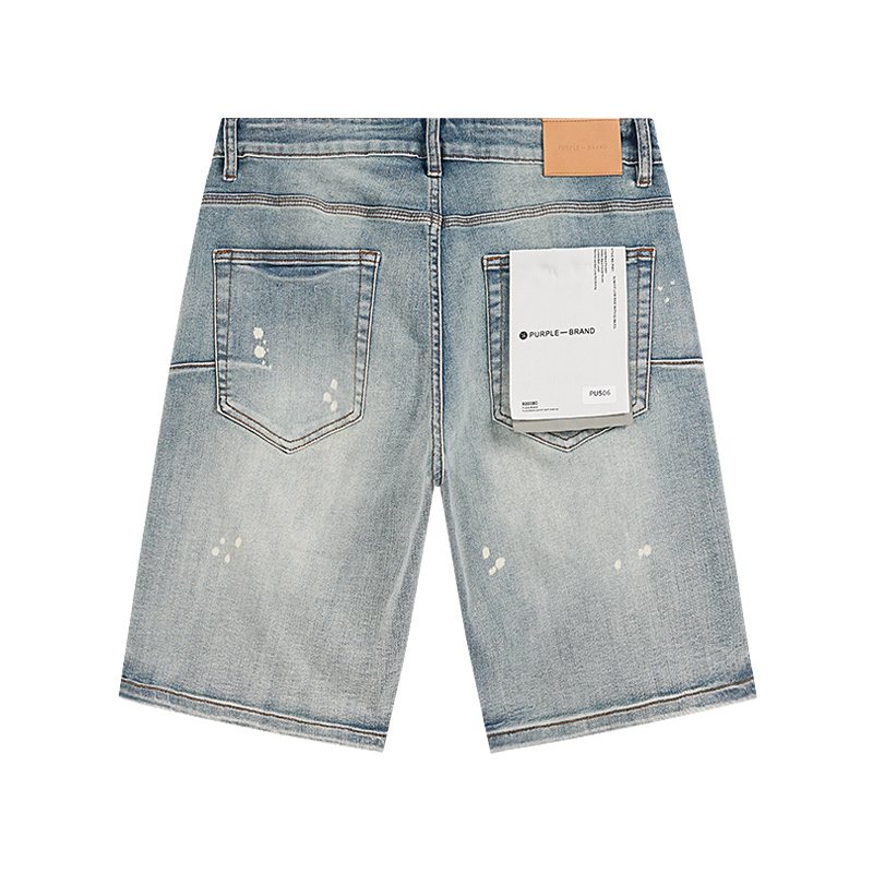 Purple Brand Light Blue Paint-Splatter Denim Shorts ¡ª back
