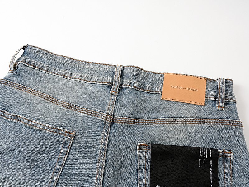 Purple Brand Light Blue Raw Hem Denim Shorts ¡ª detail