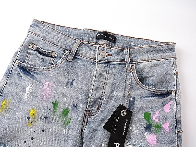 Purple Brand Light Blue Paint-Splatter Denim Shorts ¡ª detail