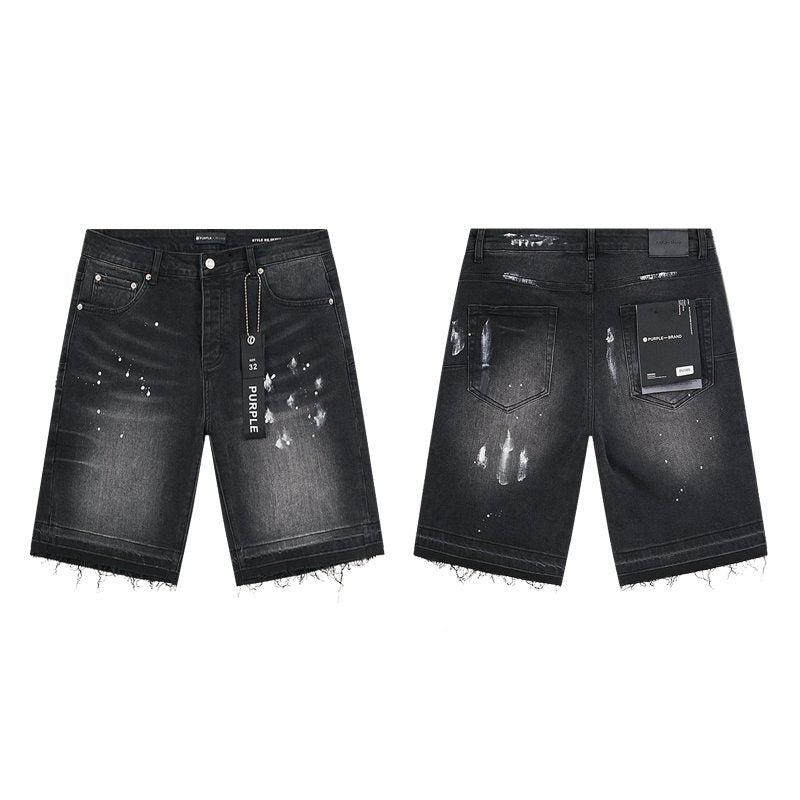 Purple Brand Black Paint-Splatter Distressed Denim Shorts ¡ª hero
