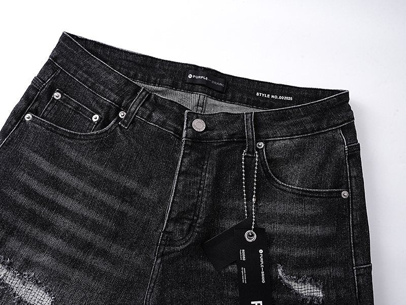 Purple Brand Black Wash Distressed Denim Shorts ¡ª detail