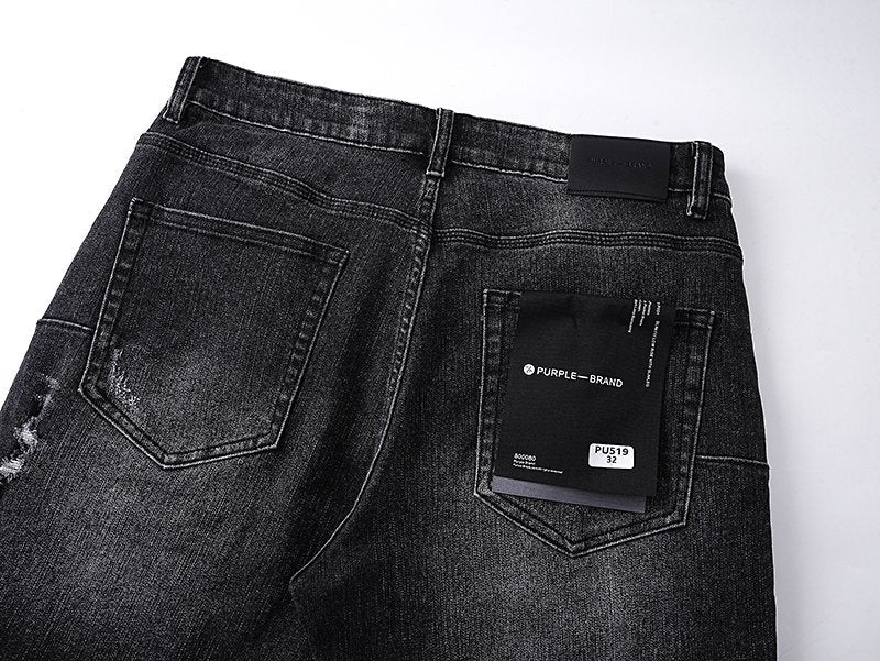 Purple Brand Black Wash Distressed Denim Shorts ¡ª detail