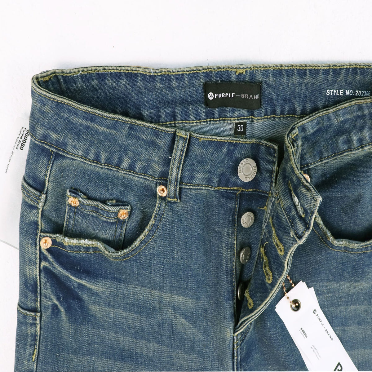 Purple Brand Blue Distressed Paint Splatter Jeans ¡ª detail