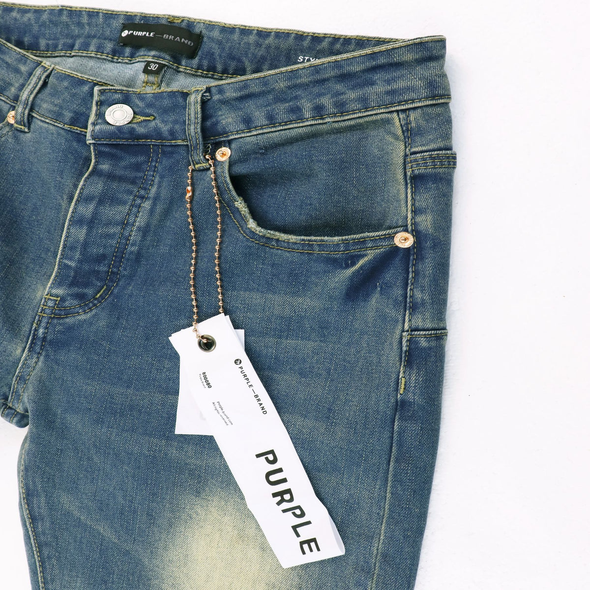 Purple Brand Blue Distressed Paint Splatter Jeans ¡ª detail
