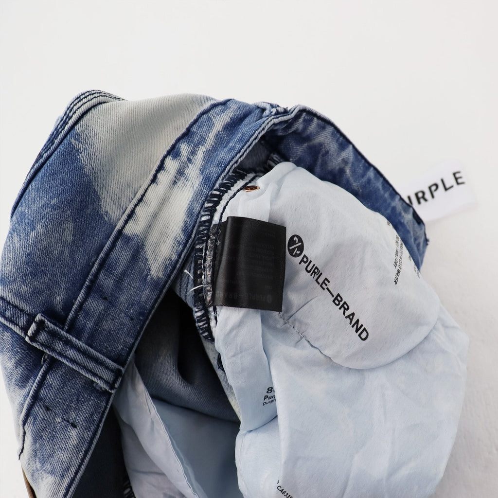 Purple Brand Light Blue Acid-Wash Denim Shorts ¡ª neck_label