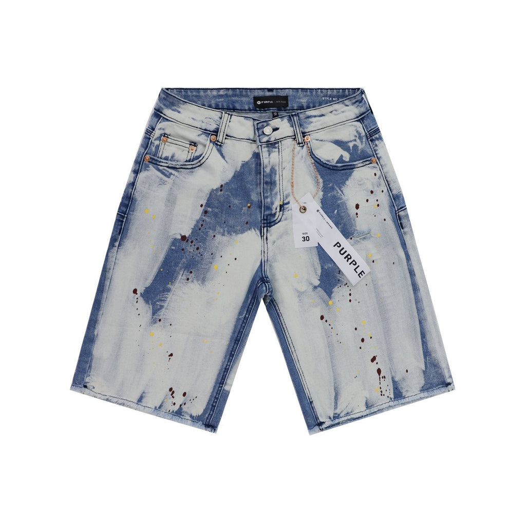 Purple Brand Light Blue Acid-Wash Denim Shorts ¡ª hero
