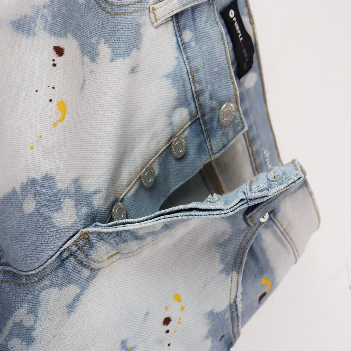 Purple Brand Light Blue Bleached Paint Splatter Skinny Jeans ¡ª detail
