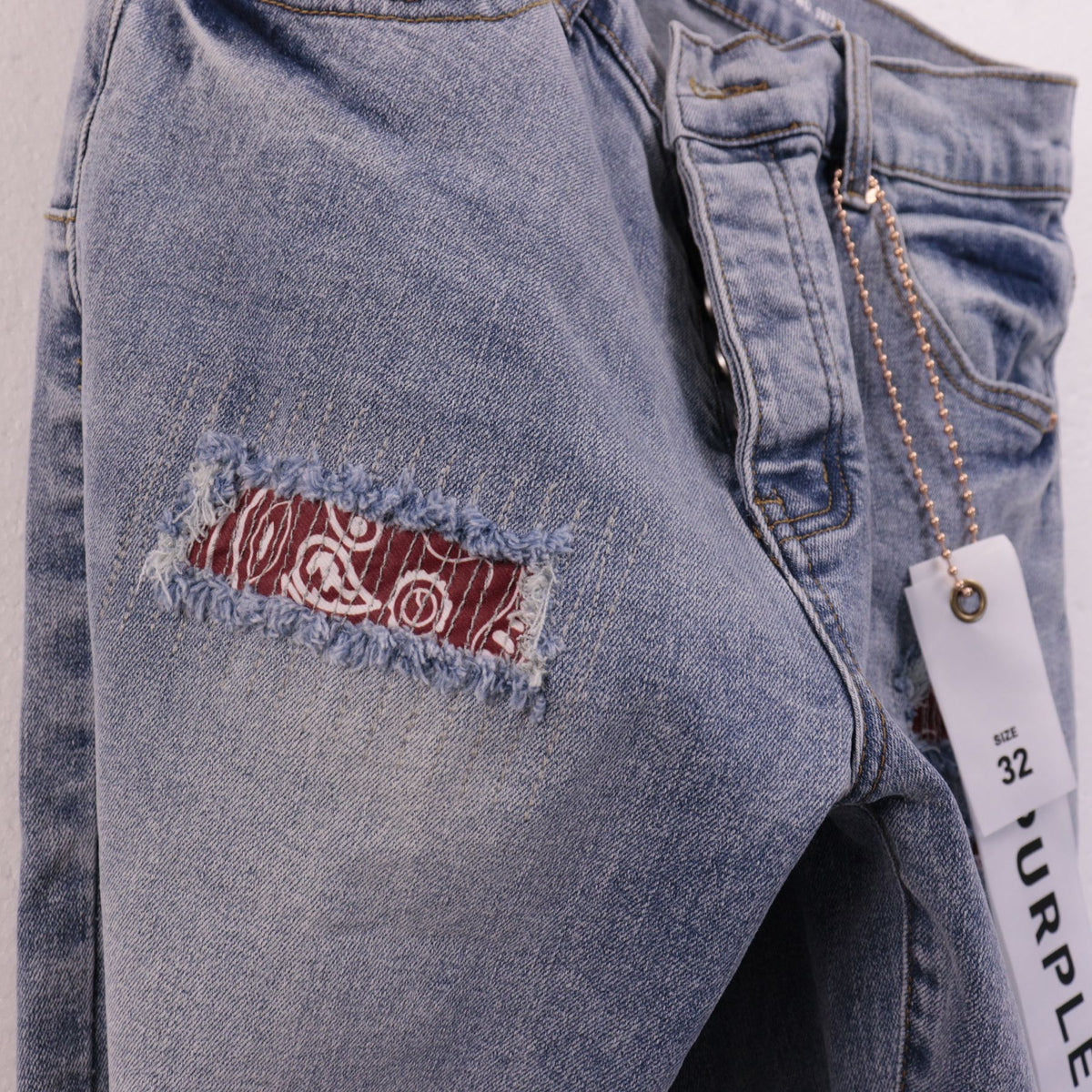 Purple Brand Distressed Patch Denim Shorts ¡ª detail