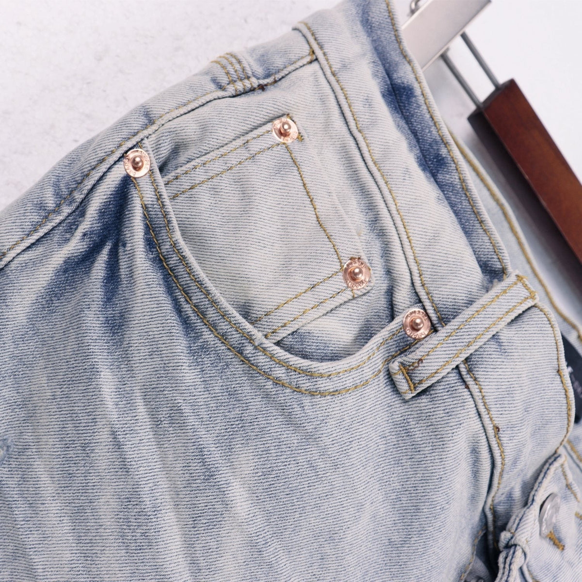 Purple Brand Light Blue Distressed Paint Splatter Jeans ¡ª detail