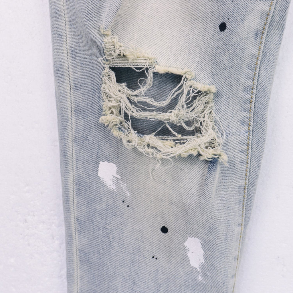 Purple Brand Light Blue Distressed Paint Splatter Jeans ¡ª detail