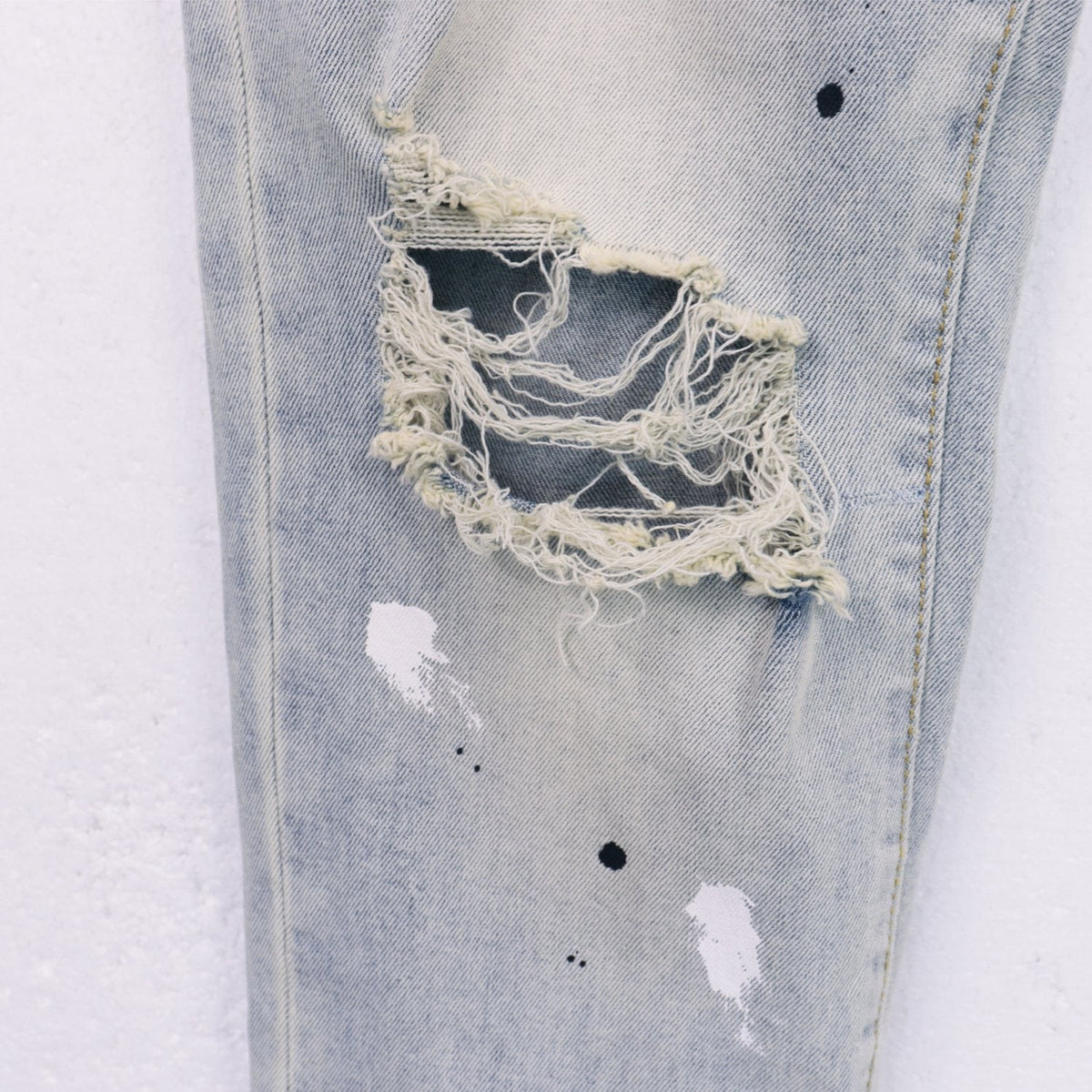 Purple Brand Light Blue Distressed Paint Splatter Jeans ¡ª detail