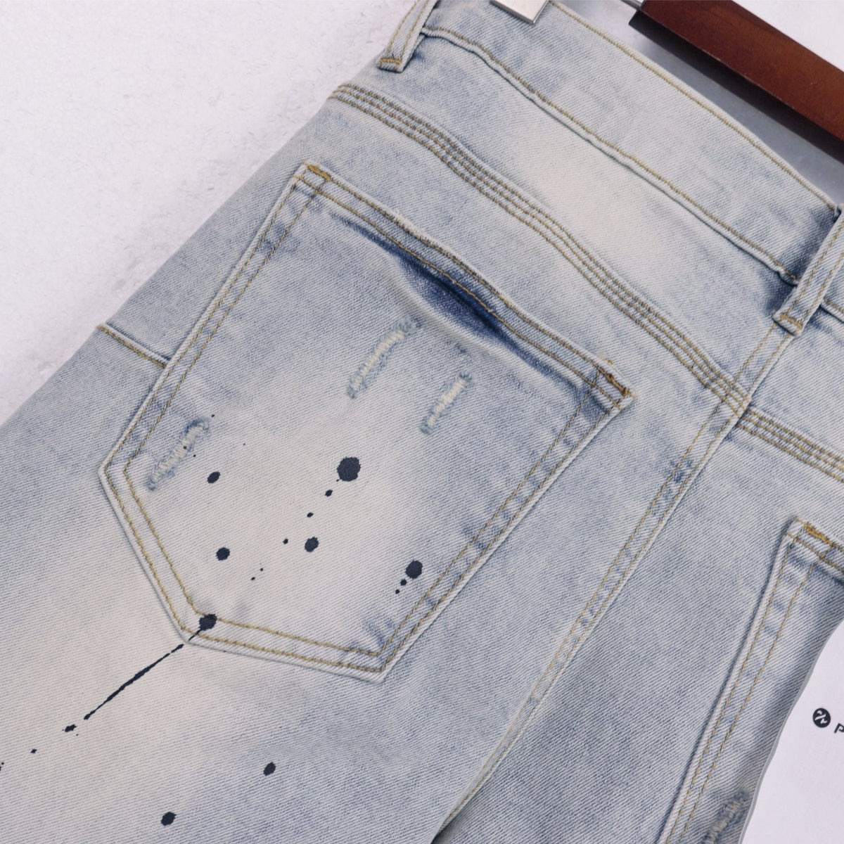 Purple Brand Light Blue Distressed Paint Splatter Jeans ¡ª detail