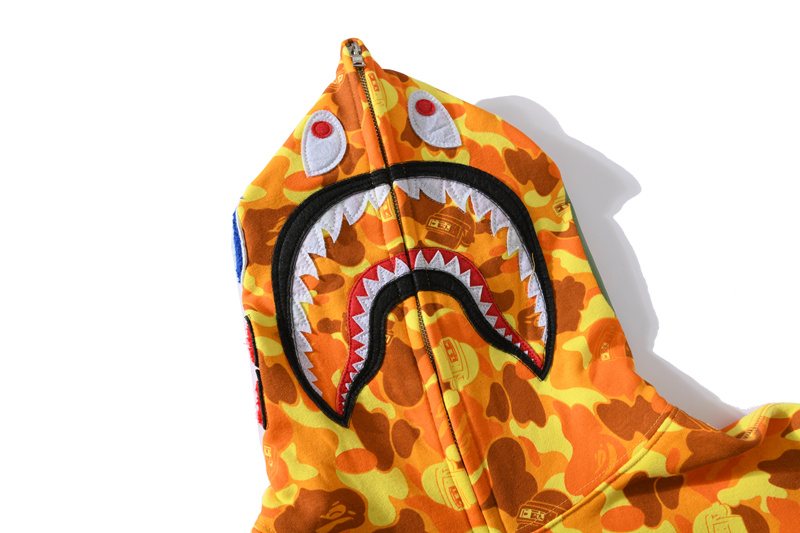 BAPE Orange Camo Shark Full-Zip Hoodie ¡ª detail