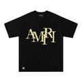 AMIRI Gold Wordmark Black Short-Sleeve T-Shirt ¡ª front