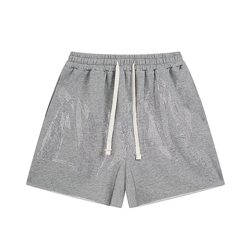MIXED EMOTION Rhinestone Graphic Raw-Hem Shorts ¡ª front