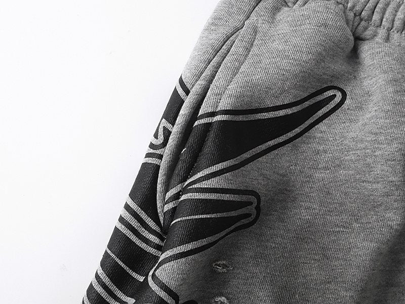 MIXED EMOTION Distressed Side-Graphic Sweat Shorts ¡ª detail
