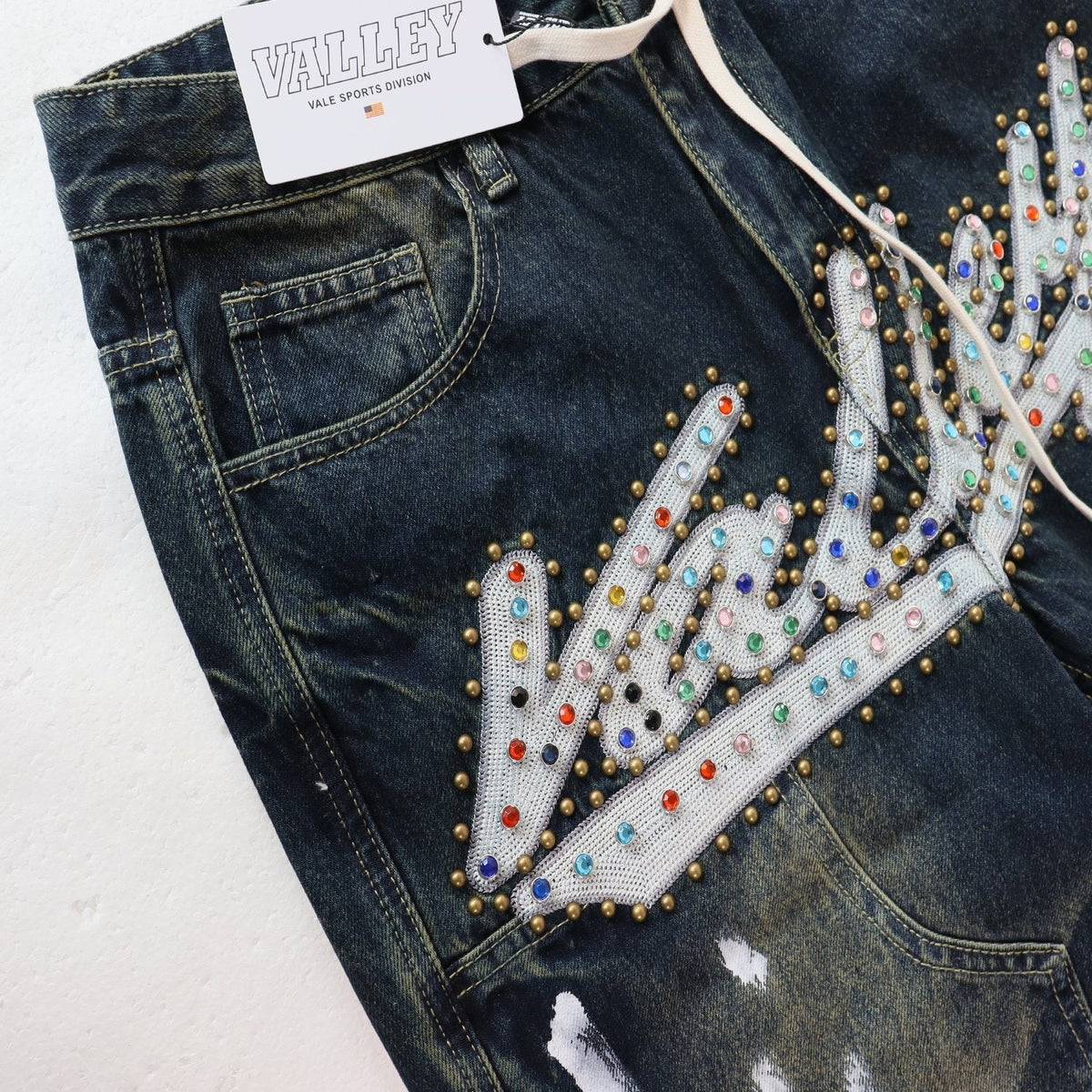 VALE Sports Division Embellished Wide-Leg Jeans ¡ª hang_tag