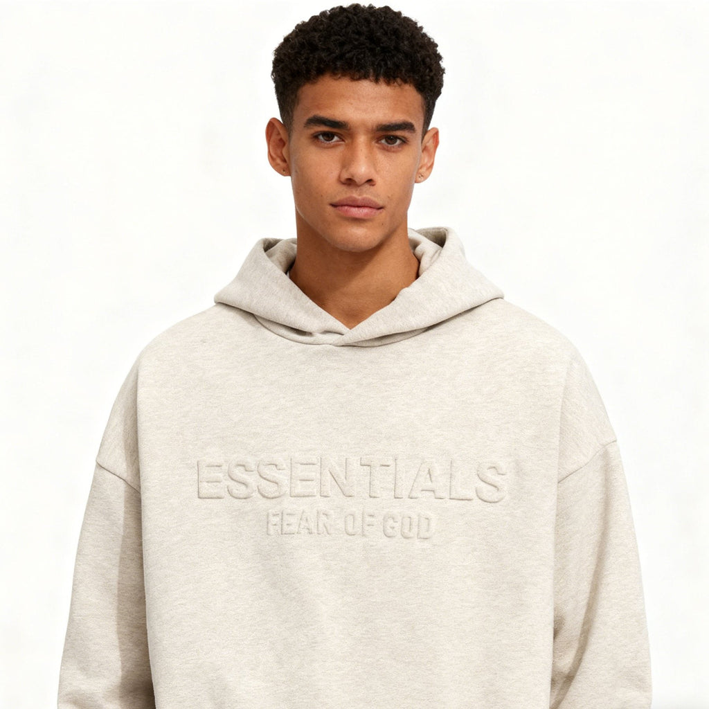 Fear of God Essentials Tonal Logo Light Grey Hoodie ¡ª front