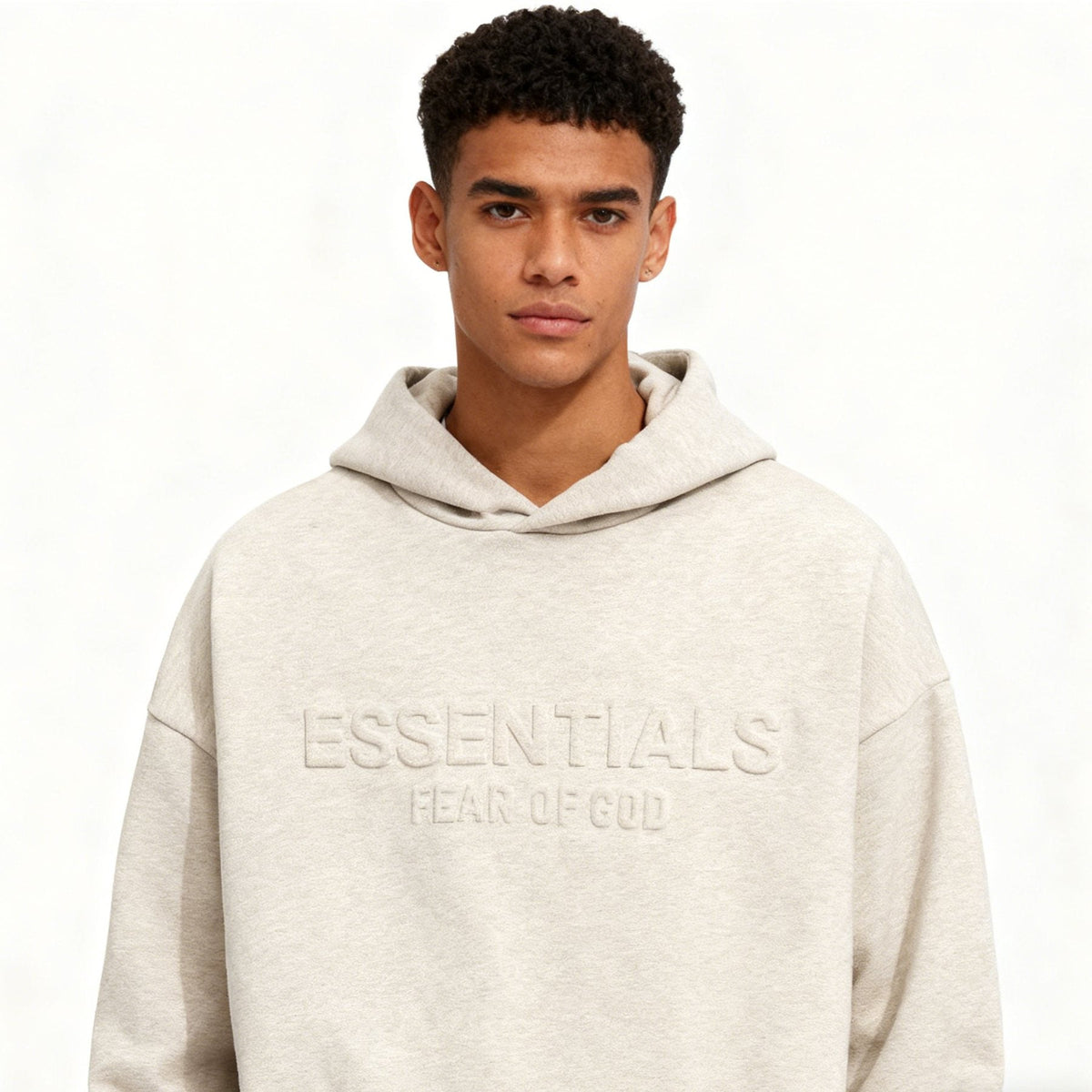 Fear of God Essentials Tonal Logo Light Grey Hoodie ¡ª front