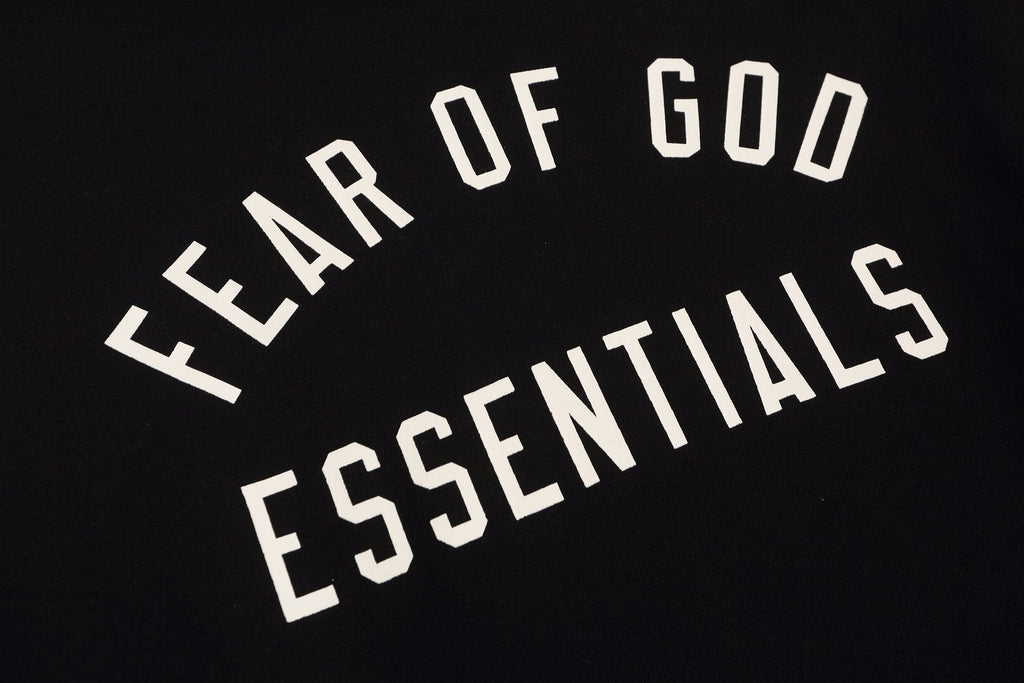 Fear of God Essentials Arched Graphic Hoodie in Black ¡ª detail