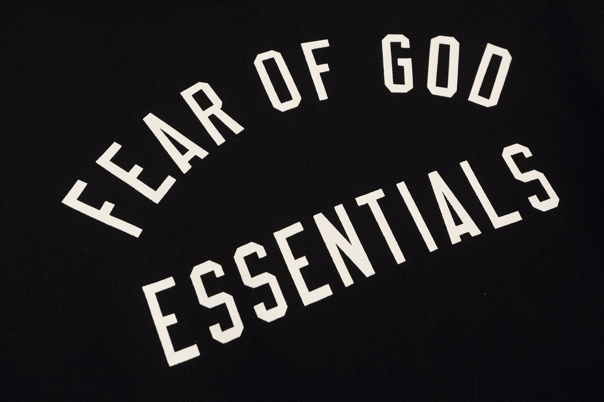 Fear of God Essentials Arched Graphic Hoodie in Black ¡ª detail