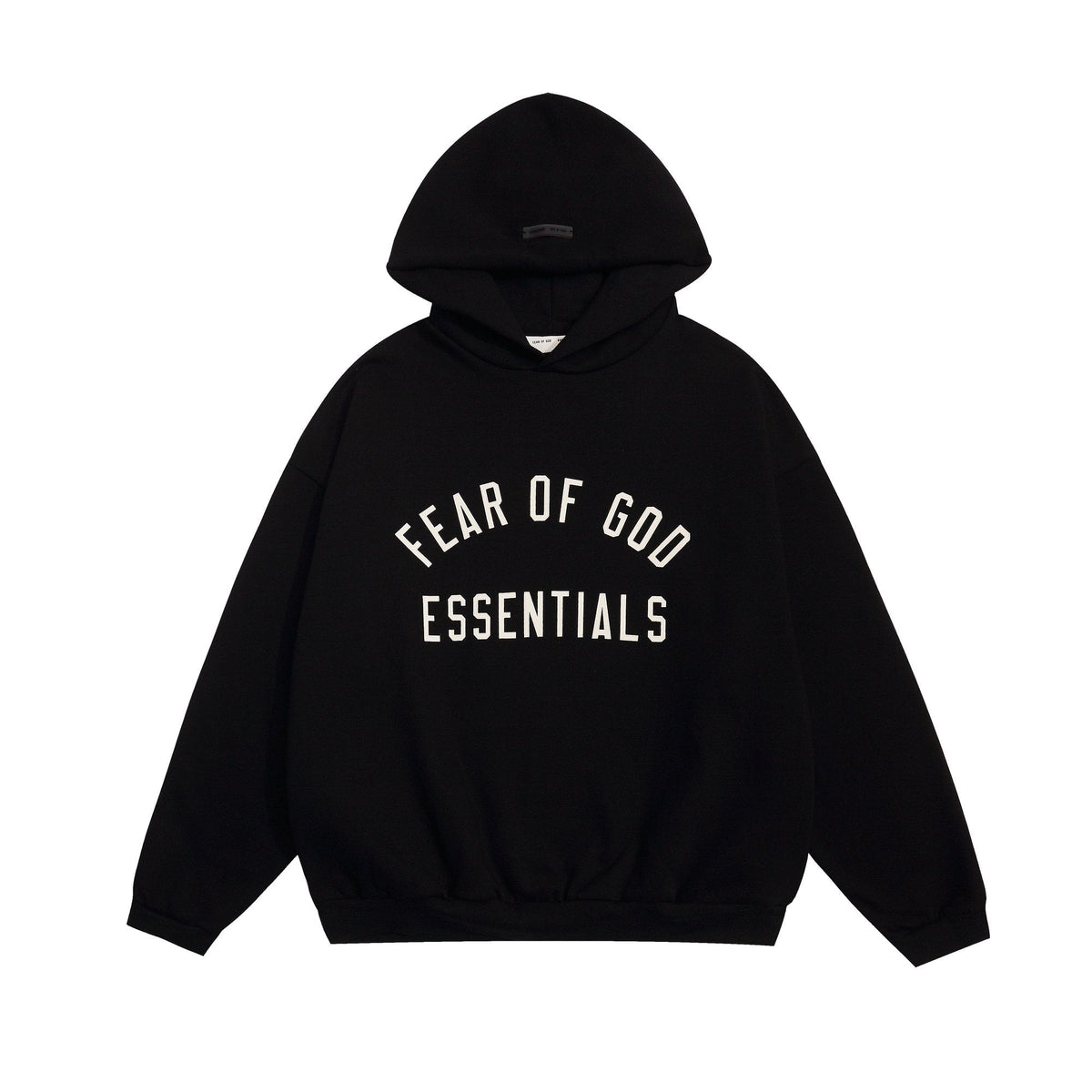 Fear of God Essentials Arched Graphic Hoodie in Black ¡ª hero