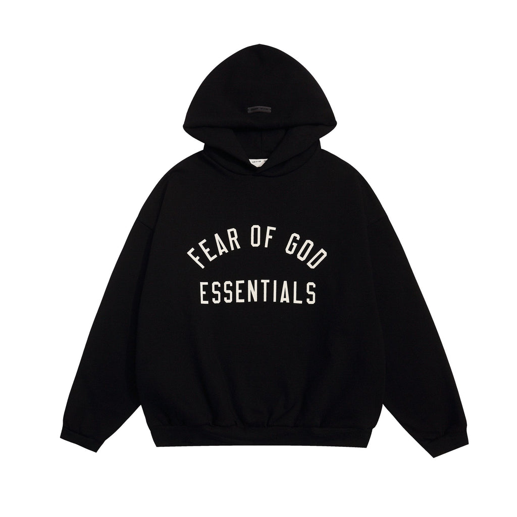Fear of God Essentials Arched Graphic Hoodie in Black ¡ª hero