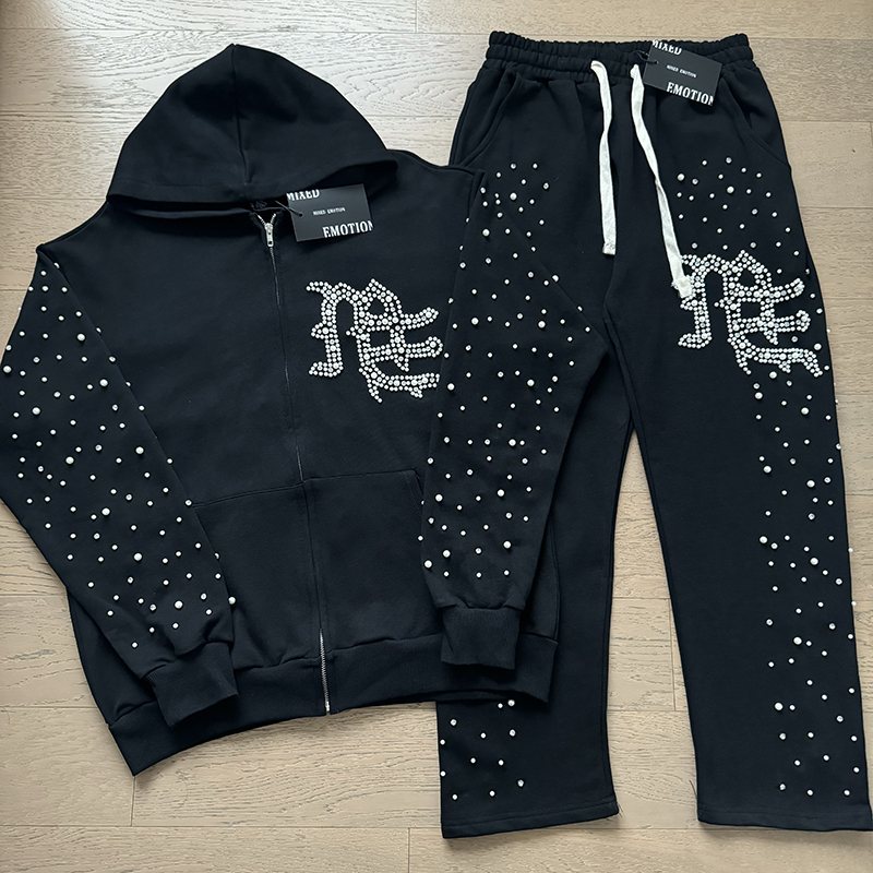 MIXED EMOTION Rhinestone Graphic Zip Hoodie & Sweatpants Set ¡ª hero