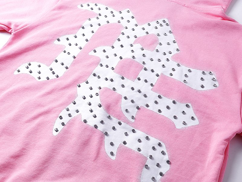 MIXED EMOTION Pink Rhinestone Zip Hoodie ¡ª detail